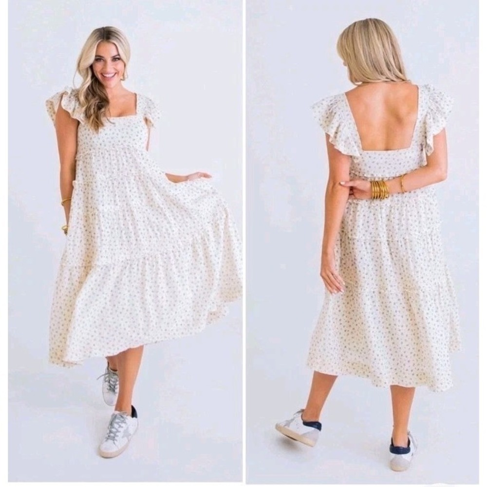Karlie Floral Embroidered Cotton Gauze Tiered Midi Dress Calico - Size Small - Picture 3 of 14